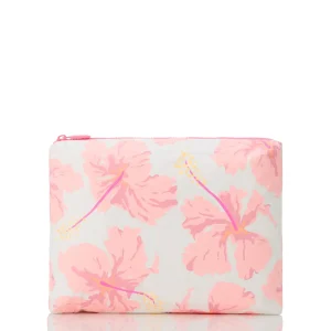 A waterproof TYVEK zipper bag with a blue floral print, designed for storing cosmetics, skincare products, and travel necessities